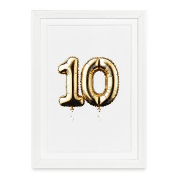 10 Years Gold Balloon Foil Balloon Gift - Framed poster (27 × 37 cm) - white - Front
