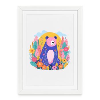 Colorful Bear in a Flower Garden - Framed poster (27 × 37 cm) - white - Front
