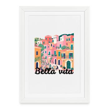 Village coloré méditerranéen en terrasse - Affiche encadrée (27 × 37 cm) - blanc - Devant