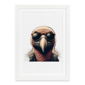 Geier mit Sonnenbrille - Gerahmtes Poster (27 × 37 cm) - Weiß - Vorne