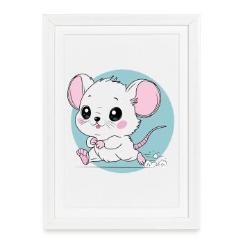 Souris Drôle en Course - Amateur de Fromage - Affiche encadrée (27 × 37 cm) - blanc - Devant