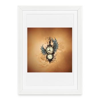 Fleurs et mécanique : la magie de l’horloge steampunk. - Affiche encadrée (27 × 37 cm) - blanc - Devant