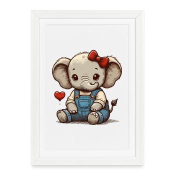 Bébé éléphant en salopette vintage - Affiche encadrée (27 × 37 cm) - blanc - Devant