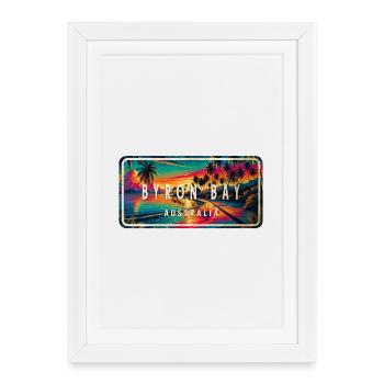 Byron Bay Australie Palmiers Plage Design - Affiche encadrée (27 × 37 cm) - blanc - Devant