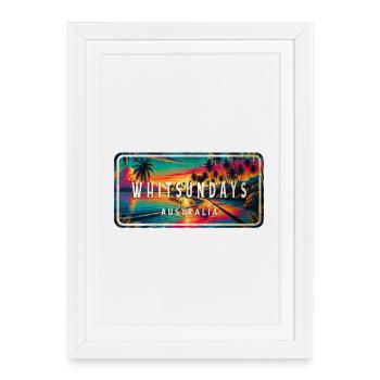 Whitsundays Australia Palm Tree signe Design - Affiche encadrée (27 × 37 cm) - blanc - Devant