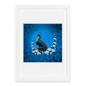 Le majestueux paon - Affiche encadrée (27 × 37 cm) - blanc - Devant