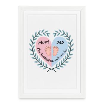 Maman, papa et bébé Coeur Design - Affiche encadrée (27 × 37 cm) - blanc - Devant