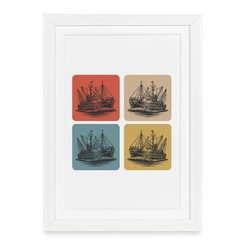 Cutter de pêche vintage – Maritime Nostalgia - Affiche encadrée (27 × 37 cm) - blanc - Devant
