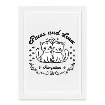 Pattes et amour – Schnurrfekt - Affiche encadrée (27 × 37 cm) - blanc - Devant