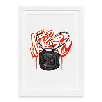 J’adore la musique Ghettoblaster Boombox - Affiche encadrée (27 × 37 cm) - blanc - Devant