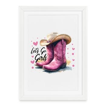 Lets Go Filles Western Rose Bottes Femmes Cadeau - Affiche encadrée (27 × 37 cm) - blanc - Devant
