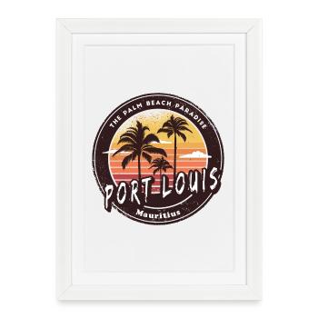 Port Louis Maurice Palmiers Design Rétro - Affiche encadrée (27 × 37 cm) - blanc - Devant