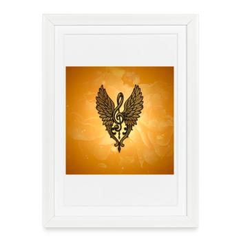 L’âme de la mélodie, une clé d’or avec des ailes. - Affiche encadrée (27 × 37 cm) - blanc - Devant