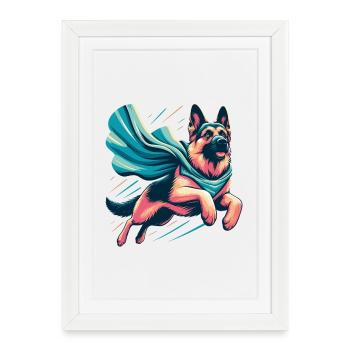 Cadeau de berger allemand Super Dog - Affiche encadrée (27 × 37 cm) - blanc - Devant