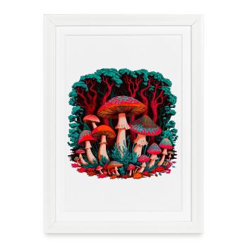 Un monde de champignons imaginatif dans la forêt - Affiche encadrée (27 × 37 cm) - blanc - Devant