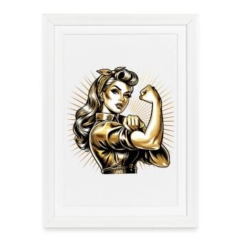 Strength Strong Woman Rockabilly Style Gold Gift - Framed poster (27 × 37 cm) - white - Front