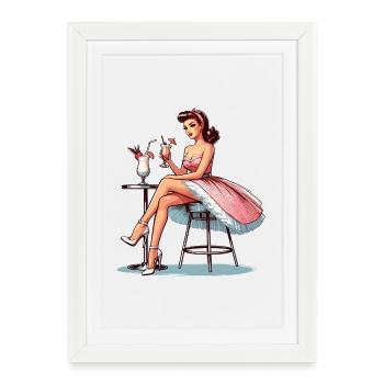 Femme Rockabilly Pina Colada Cadeau - Affiche encadrée (27 × 37 cm) - blanc - Devant