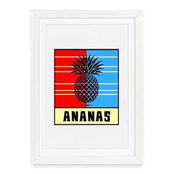 Pineapple Pop Style – Red & Blue - Framed poster (27 × 37 cm) - white - Front