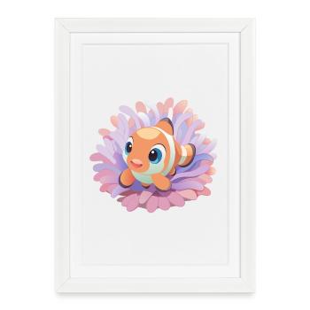 Poisson-clown bébé dans son anémone - Affiche encadrée (27 × 37 cm) - blanc - Devant
