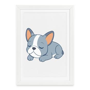 Blue French Bulldog Sleeping - Framed poster (27 × 37 cm) - white - Front