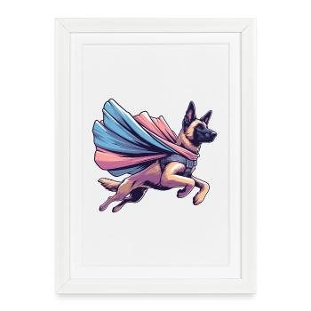 Super Dog Belgian Shepherd Cape Gift - Framed poster (27 × 37 cm) - white - Front