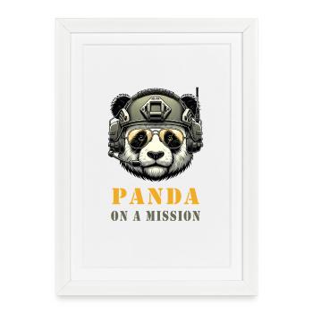 Panda in Mission / Military - Framed poster (27 × 37 cm) - white - Front