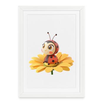 Cute ladybug on a flower - Framed poster (27 × 37 cm) - white - Front