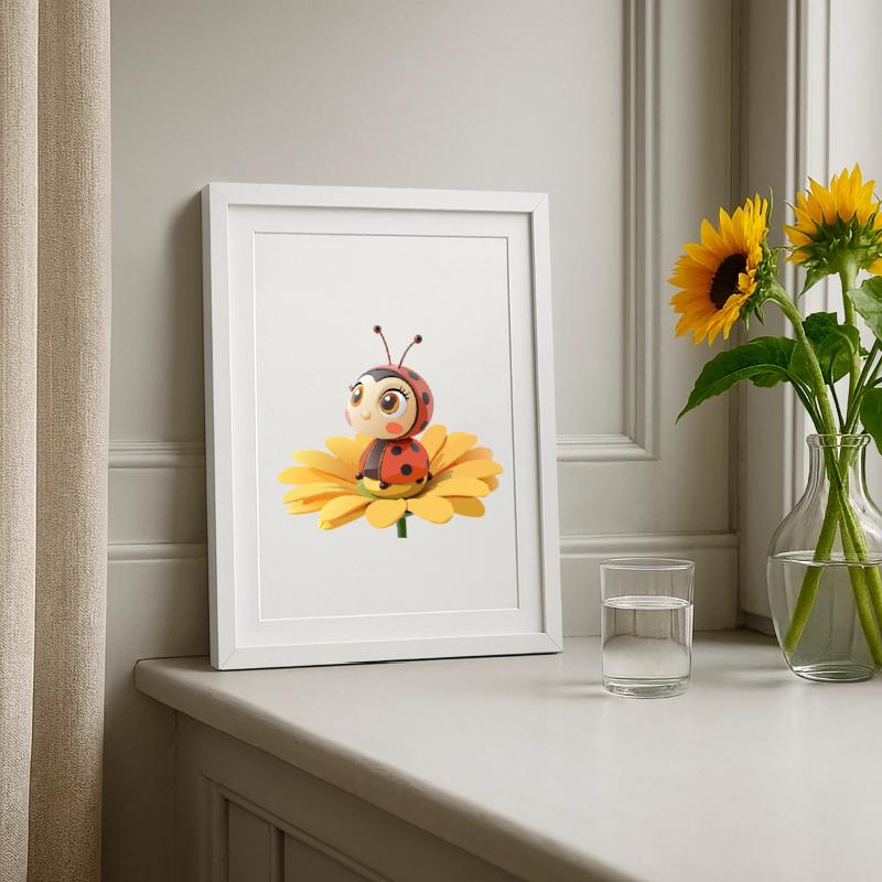 Cute ladybug on a flower Framed poster (27 × 37 cm)