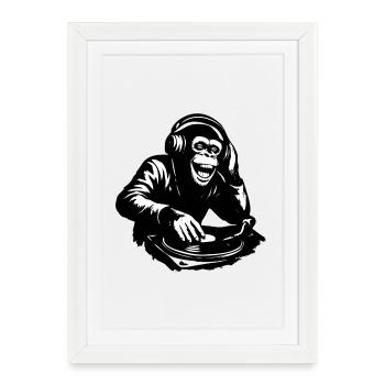DJ The Monkey Danse à la Banksy - Affiche encadrée (27 × 37 cm) - blanc - Devant
