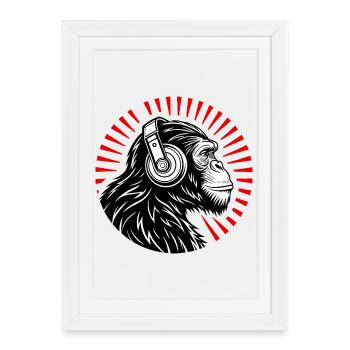 Groove Monkey – Le DJ de la nature - Affiche encadrée (27 × 37 cm) - blanc - Devant