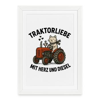 Tractor love with heart and diesel - Framed poster (27 × 37 cm) - white - Front