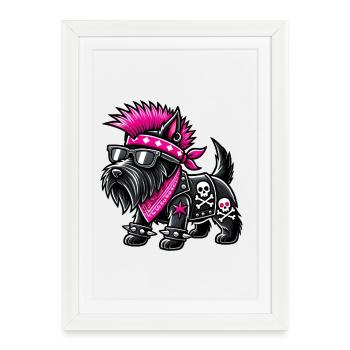 Scottish Terrier Musique punk - Affiche encadrée (27 × 37 cm) - blanc - Devant