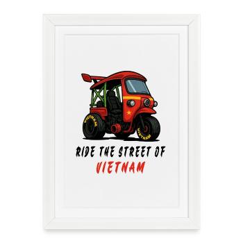 Vietnam Tuk-Tuk Racing - Affiche encadrée (27 × 37 cm) - blanc - Devant