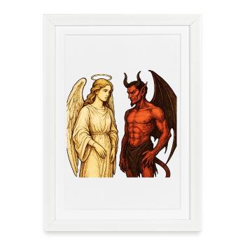 Ange céleste vs démone ardent Illustration - Affiche encadrée (27 × 37 cm) - blanc - Devant