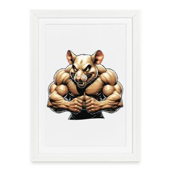 Illustration de rongeur anthropomorphe féroce - Affiche encadrée (27 × 37 cm) - blanc - Devant