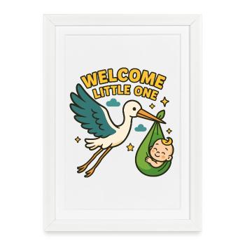 Arrivée du bébé cigogne – « Welcome Little One » - Affiche encadrée (27 × 37 cm) - blanc - Devant