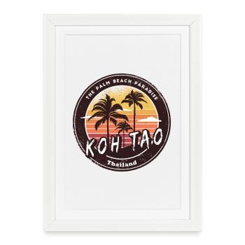 Koh Tao, Thaïlande, Vintage Design - Affiche encadrée (27 × 37 cm) - blanc - Devant