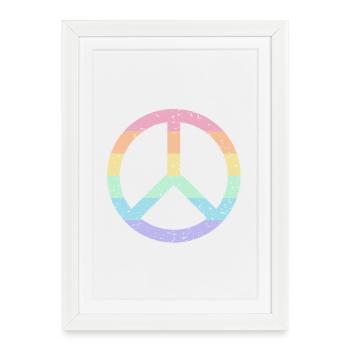Arc-en-ciel Symbole de la paix Pastel Pride LGBTQ+ Grunge - Affiche encadrée (27 × 37 cm) - blanc - Devant
