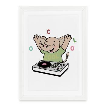 Danser, faire la fête avec un éléphant en tant que DJ - Affiche encadrée (27 × 37 cm) - blanc - Devant