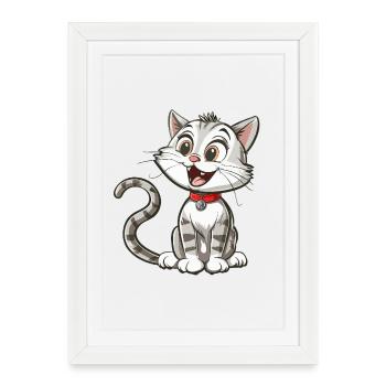 Chat animé joyeux avec collier - Affiche encadrée (27 × 37 cm) - blanc - Devant