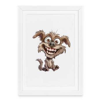 Un chien de dessin animé riant - Affiche encadrée (27 × 37 cm) - blanc - Devant