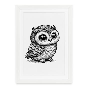 Mystic Owl – Black Animal Silhouette - Framed poster (27 × 37 cm) - white - Front
