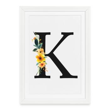 K Monogram, Floral, Personnalisable - Affiche encadrée (27 × 37 cm) - blanc - Devant