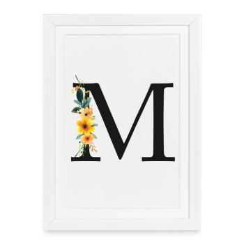 M Monogram, Floral, Personnalisable - Affiche encadrée (27 × 37 cm) - blanc - Devant