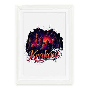 Cracovie, Cracovie, ville, Pologne, Silhouette, cadeau - Affiche encadrée (27 × 37 cm) - blanc - Devant