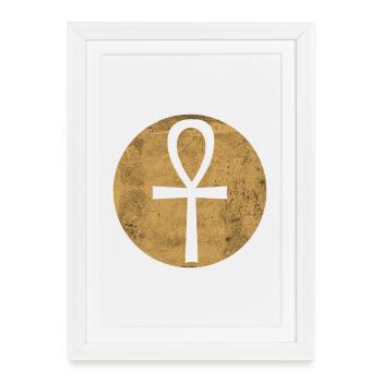 Croix égyptienne Ankh dans cercle doré - Affiche encadrée (27 × 37 cm) - blanc - Devant