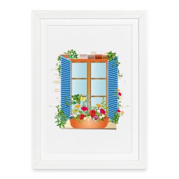 Summer window with flower box - Framed poster (27 × 37 cm) - white - Front