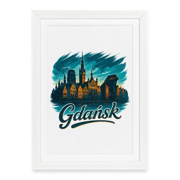 Danzig Gdańsk maritim Silhouette Polen Geschenk - Gerahmtes Poster (27 × 37 cm) - Weiß - Vorne