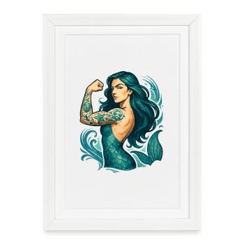 Sirène forte Sirène Sirène Verseau Cadeau - Affiche encadrée (27 × 37 cm) - blanc - Devant