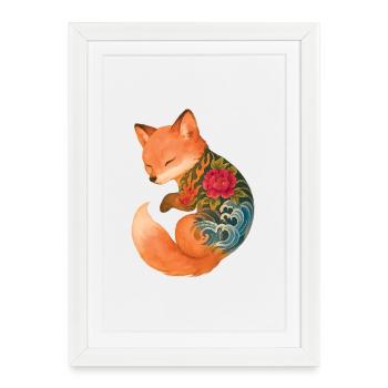 Renardeau tatoué – Sérénité flottante - Affiche encadrée (27 × 37 cm) - blanc - Devant